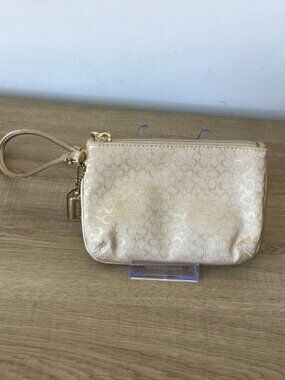 Coach Metallic Gold Signature Jacquard Wristlet Y2K Zip Pouch Mini Bag